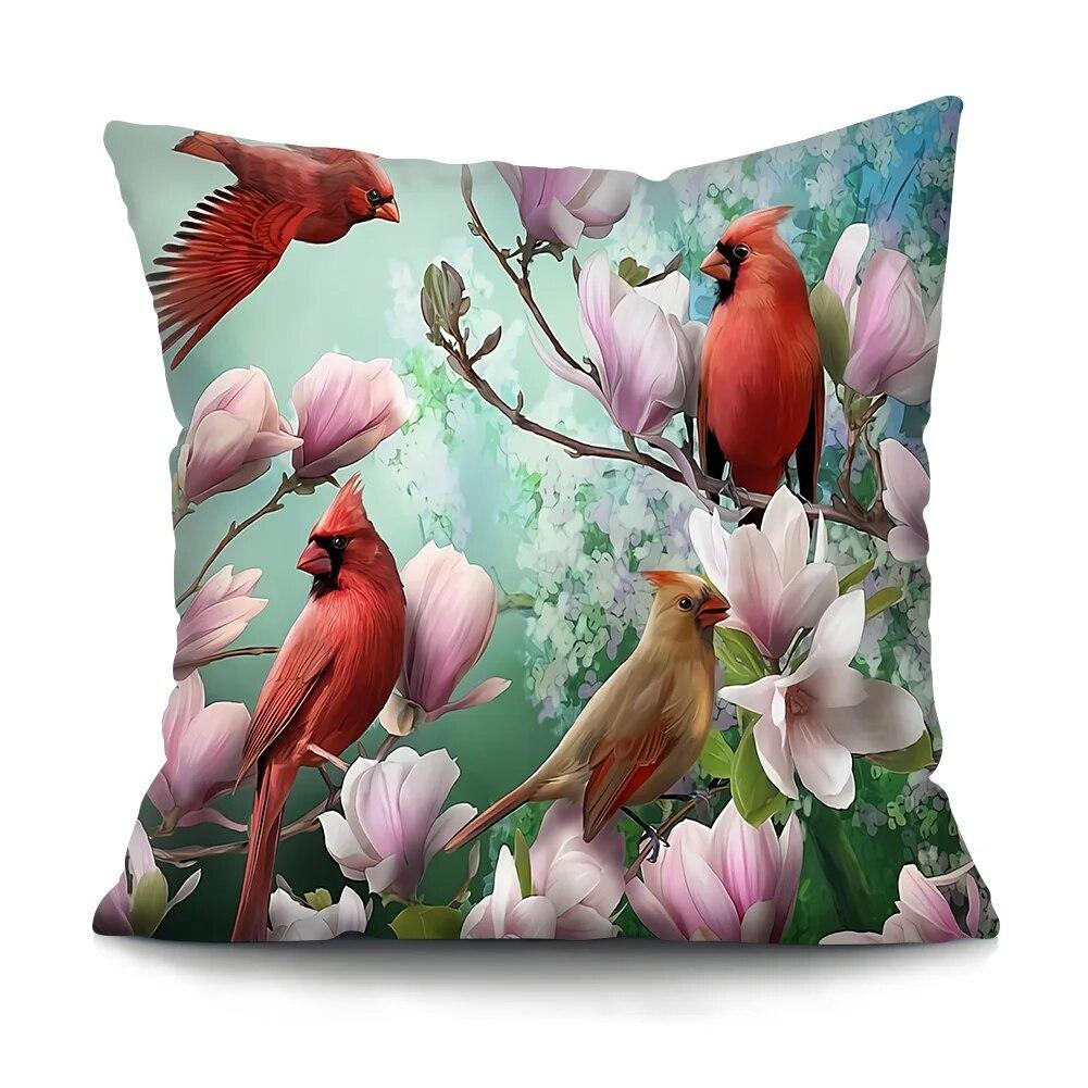 Bedroom Living Room Cushion Cover Oil Painting Bird Cushion Cover Chinese Style Car Sofa Home Decor Pillowcase