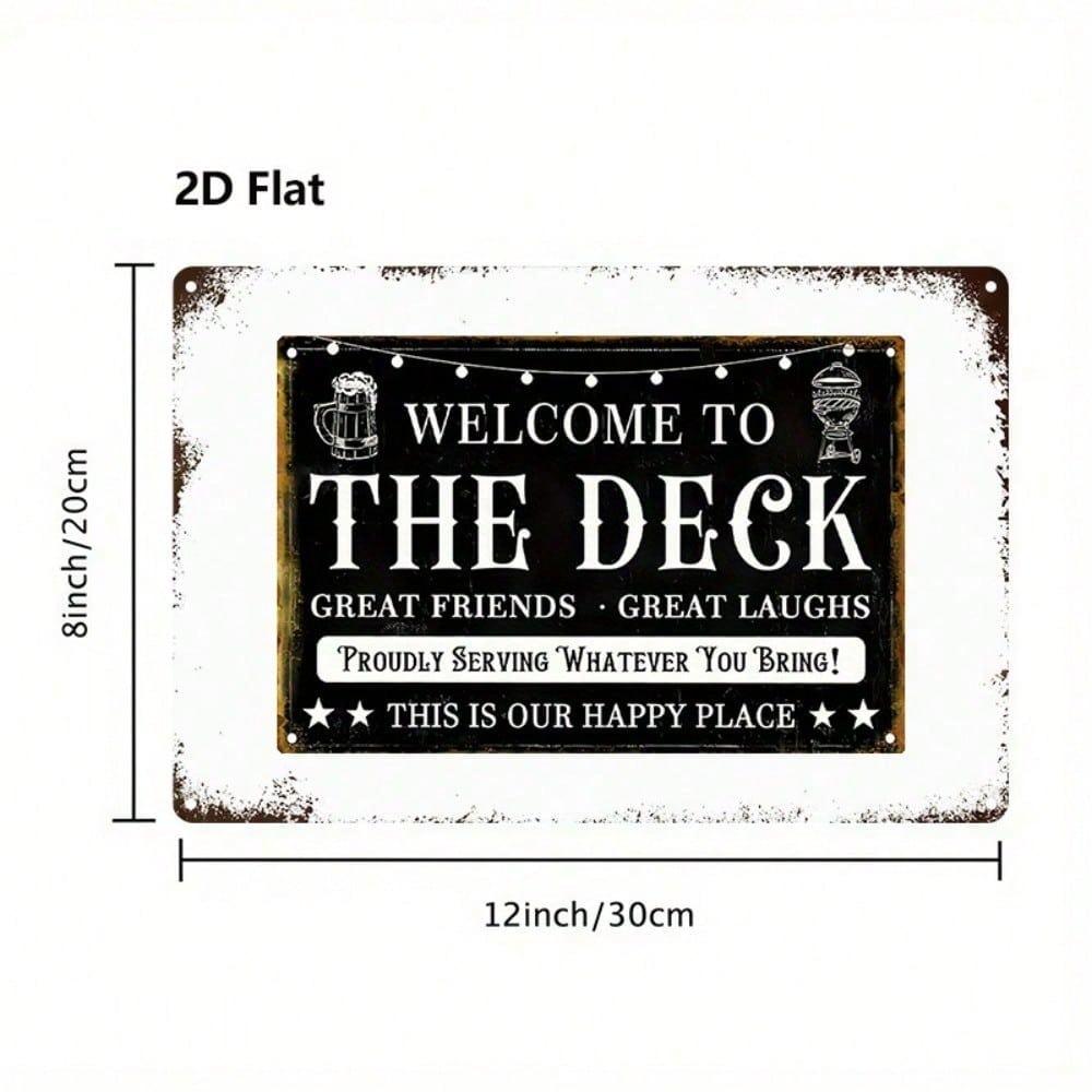 Vintage Metal Welcome To The Deck Wall Sign Outdoor Patio Decor