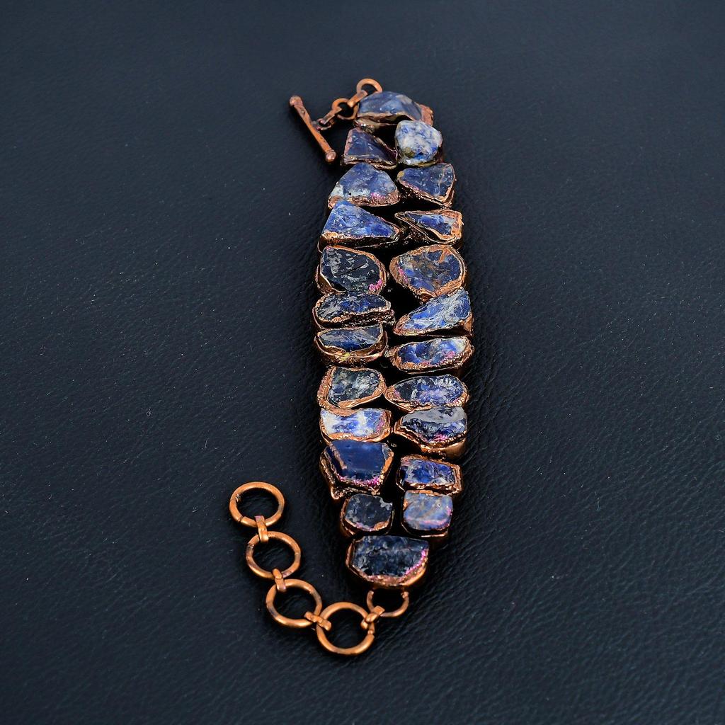 Sodalite Bracelet, Handmade Gemstone Bracelet, Copper Electroformed Antique Jewelry, For Engagement Gift