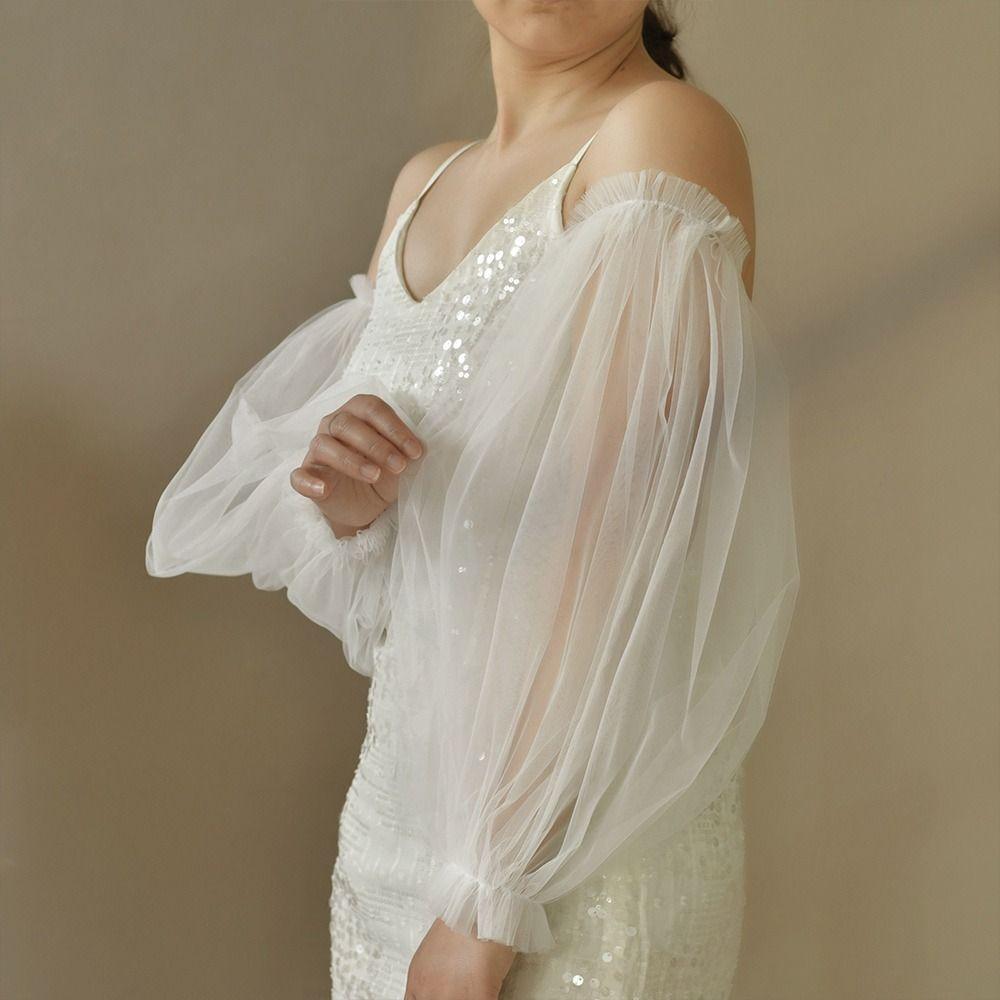 Detachable Bridal Arm Sleeves Breathable Pleated Puff Sleeve Lantern Long Sleeves Wedding Party