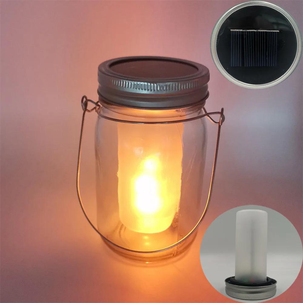 Solar LED Mason Jar Bottle Light Torch Flame Flicker 12LED Outdoor Christmas Tree Lights Garden Candle Lantern Decoration 2025