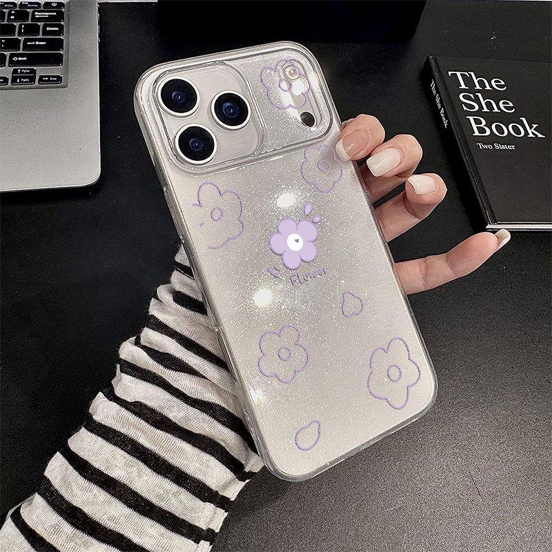 

Fine Glitter Purple Flower Soft Shell for iPhone 7-17 Pro Max iPhone 14 Pro