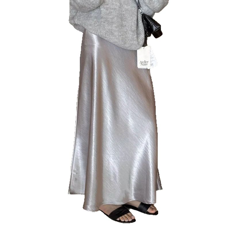 25 Spring and Summer New Vertical and Smooth Silky Glossy Satin Slimming Oblique Cutting A Word Sheath Fishtail Skirt Women