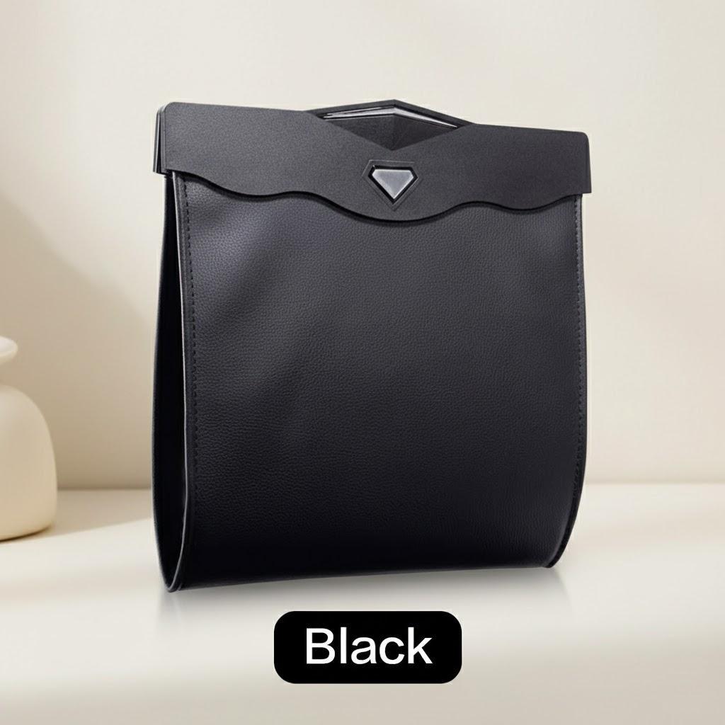 

LED Car Garbage Bag Waterproof Magnetic Adsorption Trash Can Back Seat Hanging Leather Storage Pocket Leak Proof чёрный