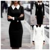 Women's Classic Black and White Color Block Long Sleeve Slimming Mid-length Dress