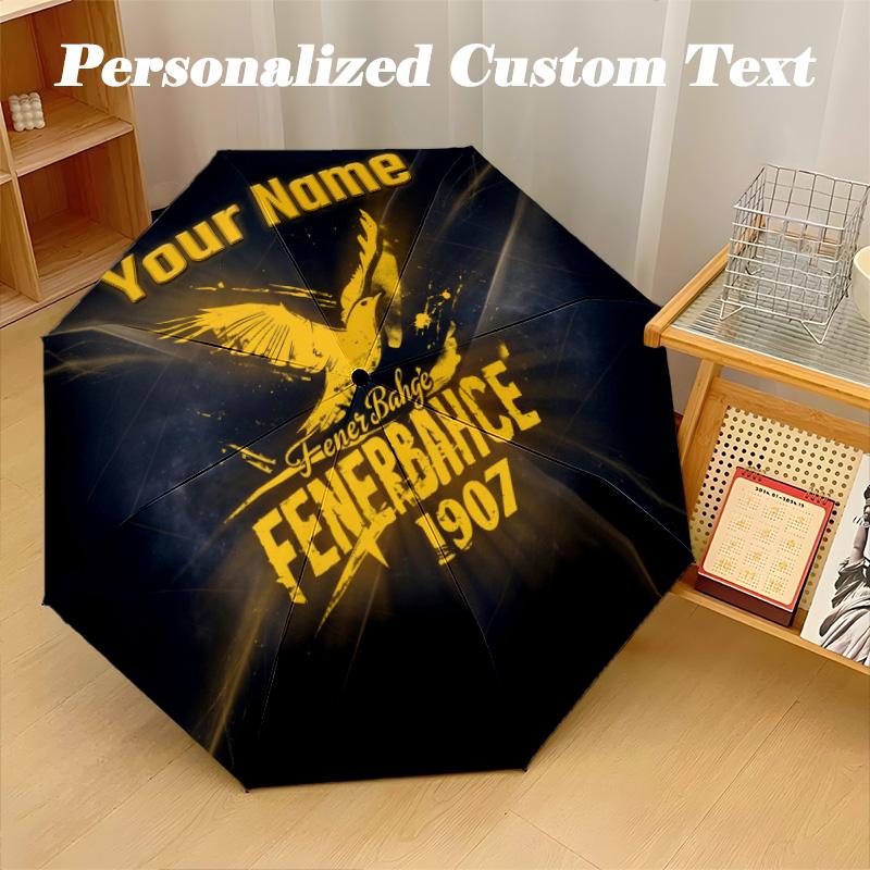 8 Rib Auto Folding Umbrella Fenerbahçe FC Print Custom Name Text Portable Rain Gear