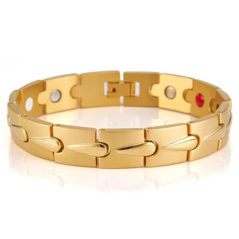 12Mm Wide Gold-plated Stainless Steel Water Drop Magnet Bracelet Removable Negative Ion Magnetic Bracelet 21CM золотой