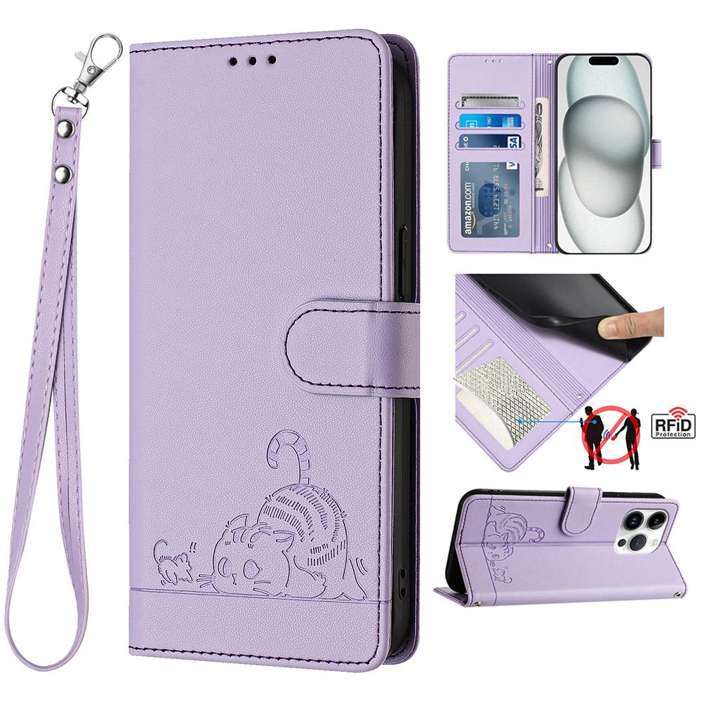 Husa din piele portofel cu pisici de desene animate pentru iPhone 16 15 14 13 12 11 Pro Max XS MAX XR 8 7 Samsung S24 S23 S22 S21 S20 Ultra Plus A14 A13 A53 A54