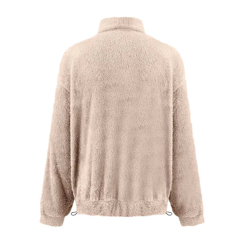 Herren New Herbst und Winter Hoodie Pullover Langarm Saum Kordelzug Plüsch Männlich Stehkragen Halb Reißverschluss