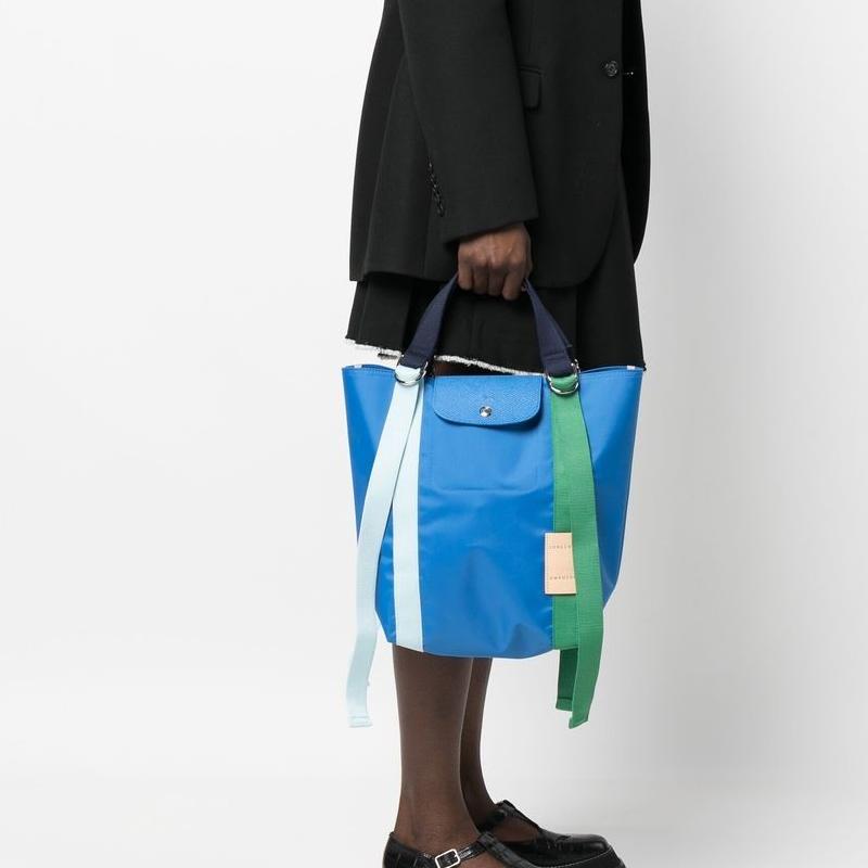 New LONGCHAMP Le Pliage Re Play Canvas With Leather Trim Canvas Bag, One Shoulder Handbag Regular Women's Blue 10203HCC127