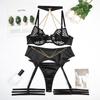 Erotic Lingerie Women's Large Mesh Hollowed Out Splicing Cross Chest Patch Metal Chain Fun Lingerie Three Piece Set