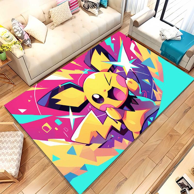 Kawaii Pokemon Pikachu Cartoon Living Room Non-Slip Area Rug Soft Carpet for Bedroom Kids Playroom Sofa,Home Decor Doormat Gift