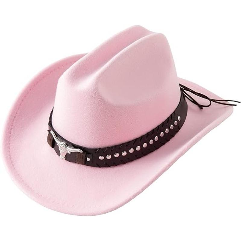 

JYL TS DIY Double Track Cowboy Hat Unisex Wide Brim Western Soft Hat pink_M(56-58cm） шартрез