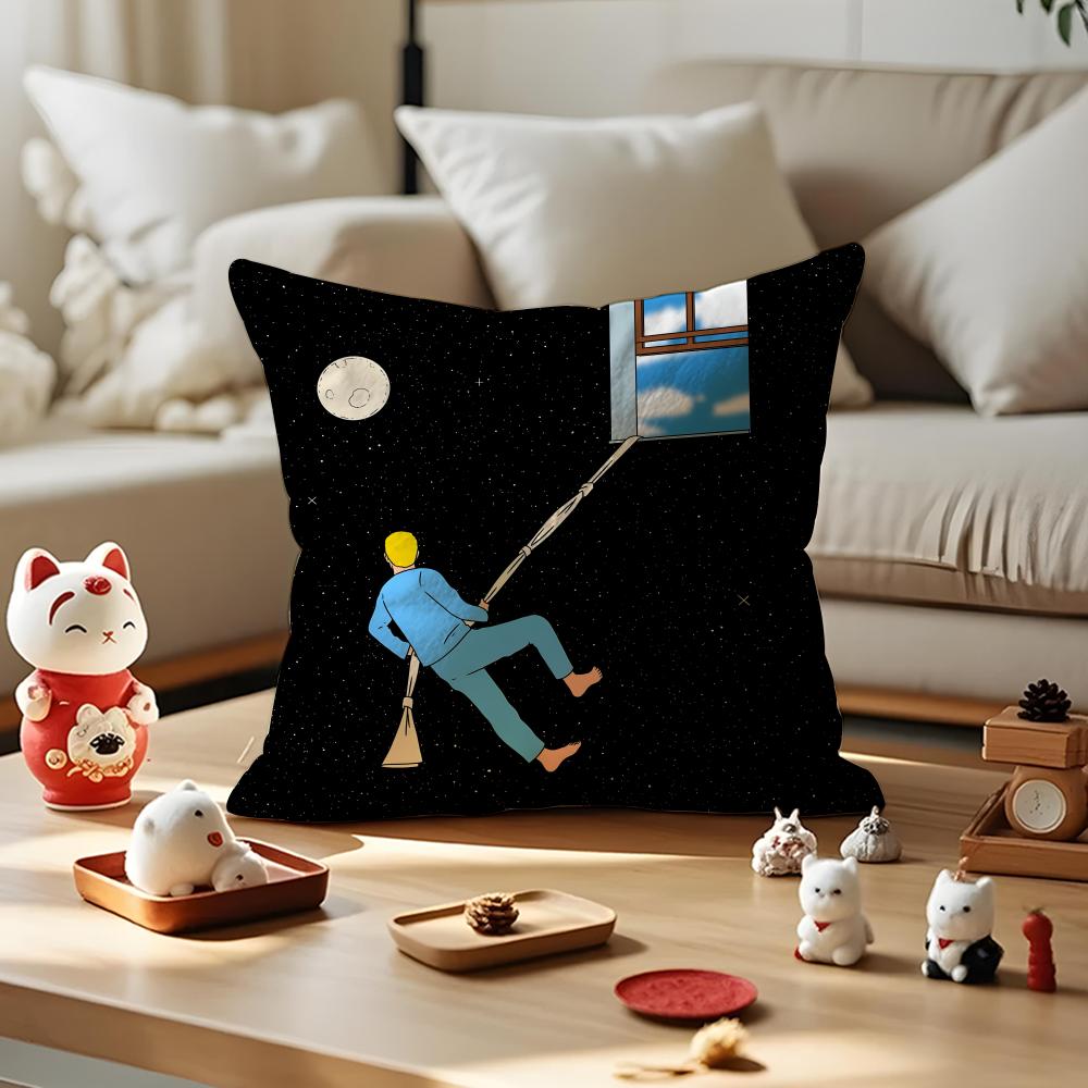 Parody Art Illustration Cushion Cover Anti-dustmite Pillowcase Invisible Zipper Silky Short Plush Sofa Cushion Cover