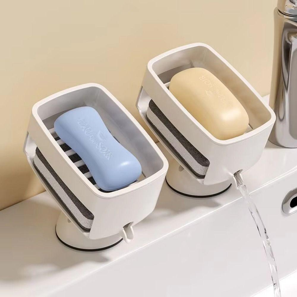 with Sponge Portable Soap Dish Self-Draining Laundry Soap Case Suction Cup Soap Holder  Kitchen