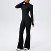 Zipper nude long-sleeved yoga flared pants onesie women's running fitness clothes sports trend onesie tights