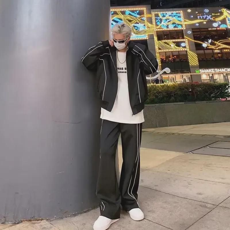 Pánská špičková ležérní sportovní souprava: Volný kardigan a kalhoty se širokými nohavicemi