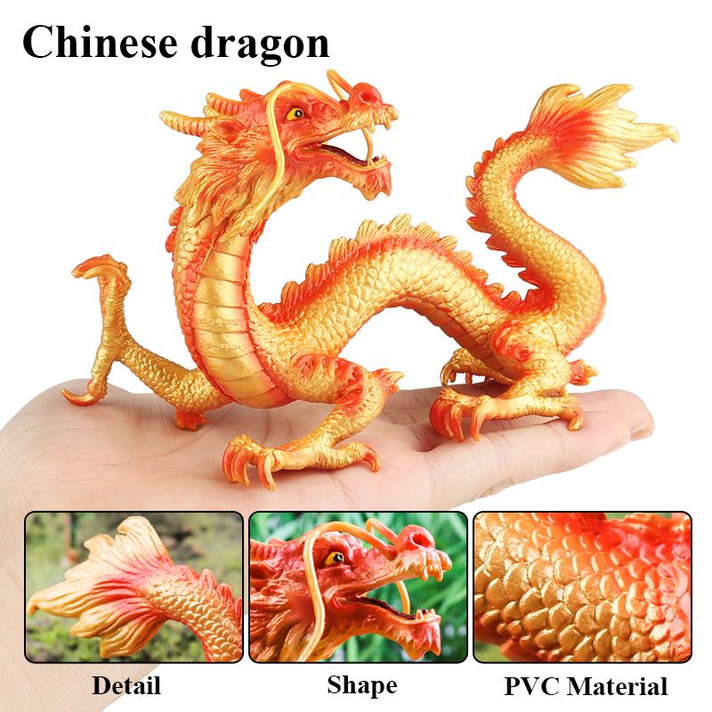 Oenux Original Mythical Chinese Dragon Dinosaurs Action Figures Animals Model Solid PVC Decoration Collection Kids Toy Gift