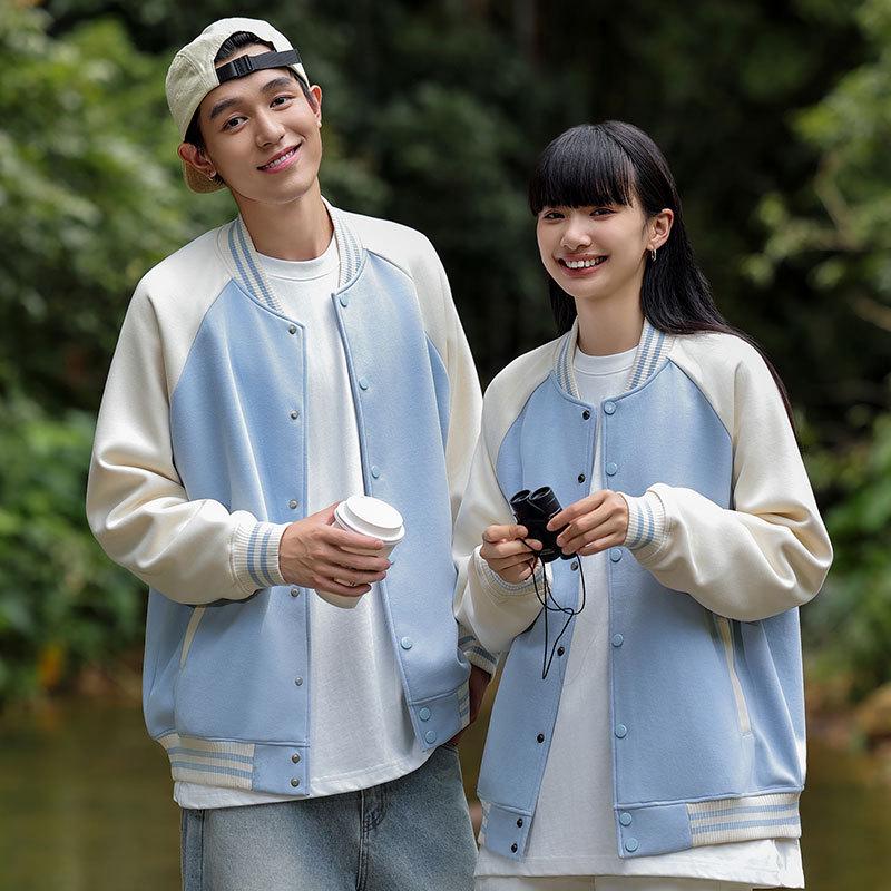 Women's Heavyweight American Retro Baseball Jacket - Early Autumn Raglan Sleeve Cardigan Hoodie