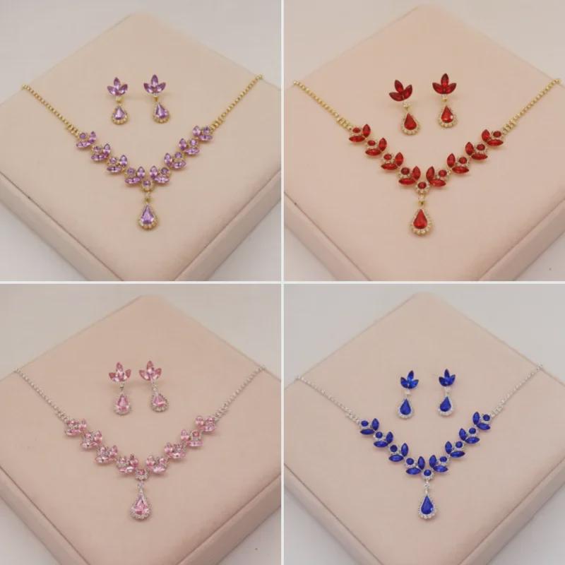 Crystal Purple Rhinestone Necklace & Earring Set: Elegant Evening & Bridal Accessories