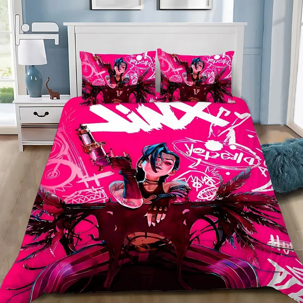 Exquisite 3D Arcane Jinx Wallpaper Game Wild Rift Print Bedding Set Duvet Cover Comforter Bed Youth Girls Boys Gift