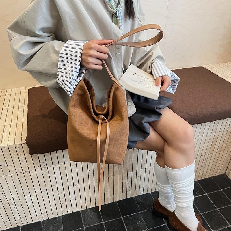 Solid Color Casual Bow Korean Version Fashion Matte Large Capacity Retro Tote Underarm Bag Women