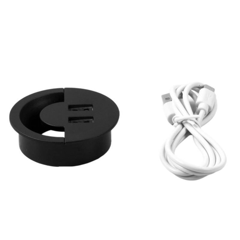 Round Wire Hole Cover Home Office Table Outlet Box Computer Desk Cord Grommet With 2 Port USB Cable Organization Case