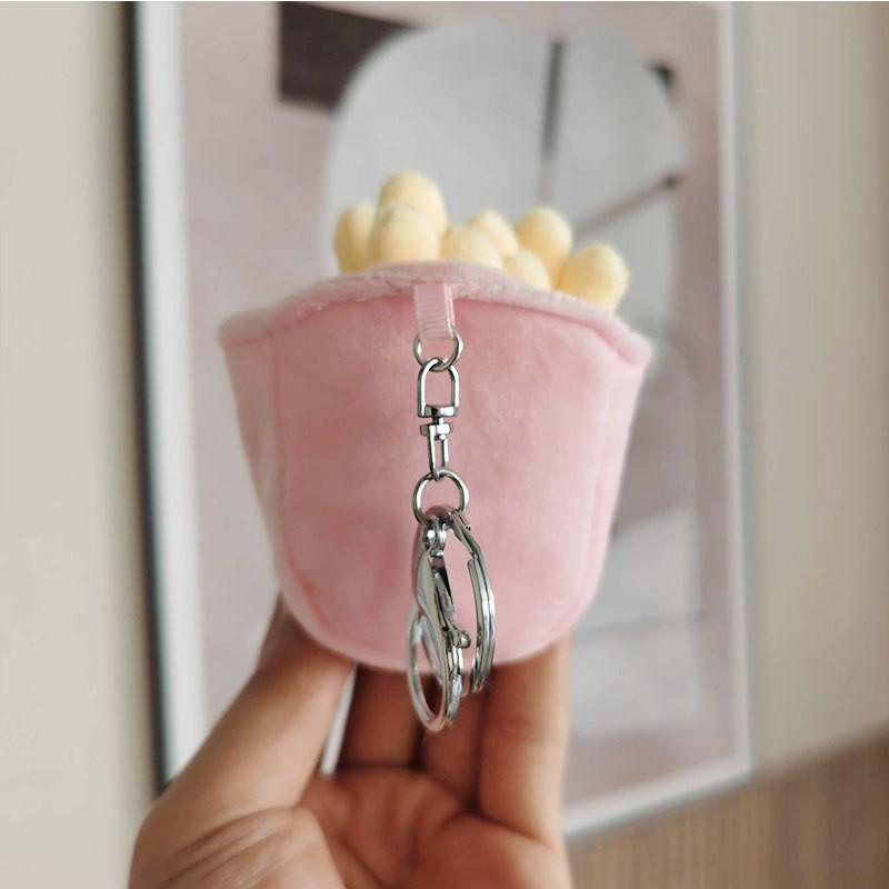 Adorable Kirby Plush Toy Hamburger Fries Keychain Soft Cotton Short Plush 11cm