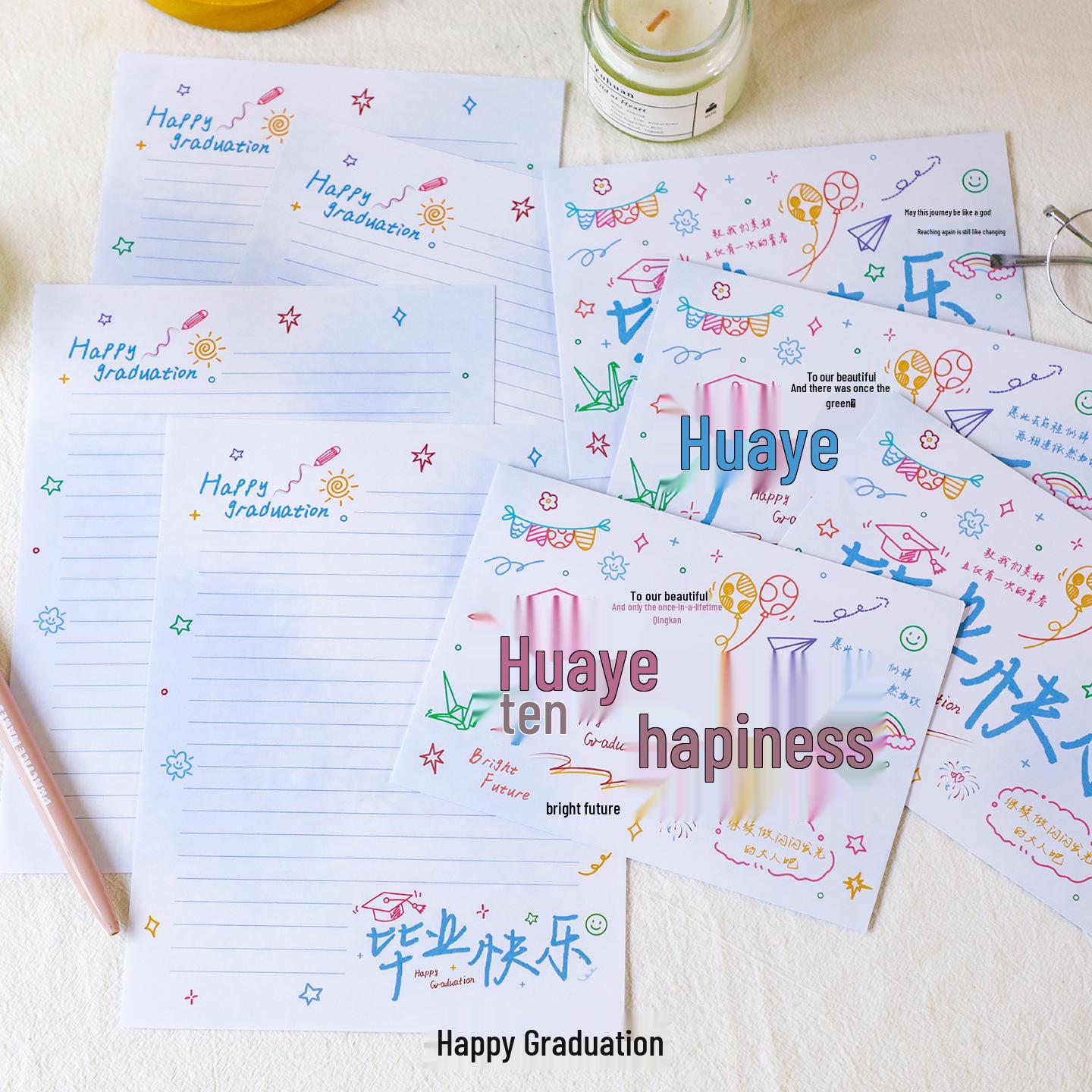 Cute Graduation Greeting Card Set: Romantic Handwritten Blessings Envelope: 17.5x12.4cm, Letter Paper: 17.1x22.5cm
