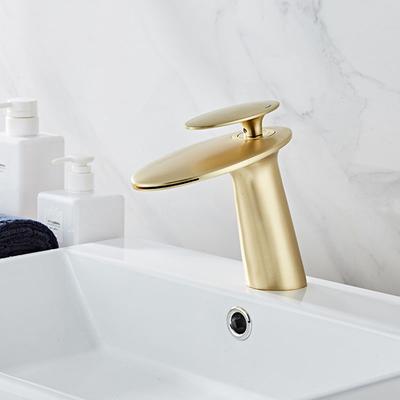 Gebürsteter Gold Waschtischarmatur Messing Badezimmerarmatur Wasserfall Kalt- und Heißmischer Spültischarmatur Einzelhebel Deckmontiert Gold/Roségold