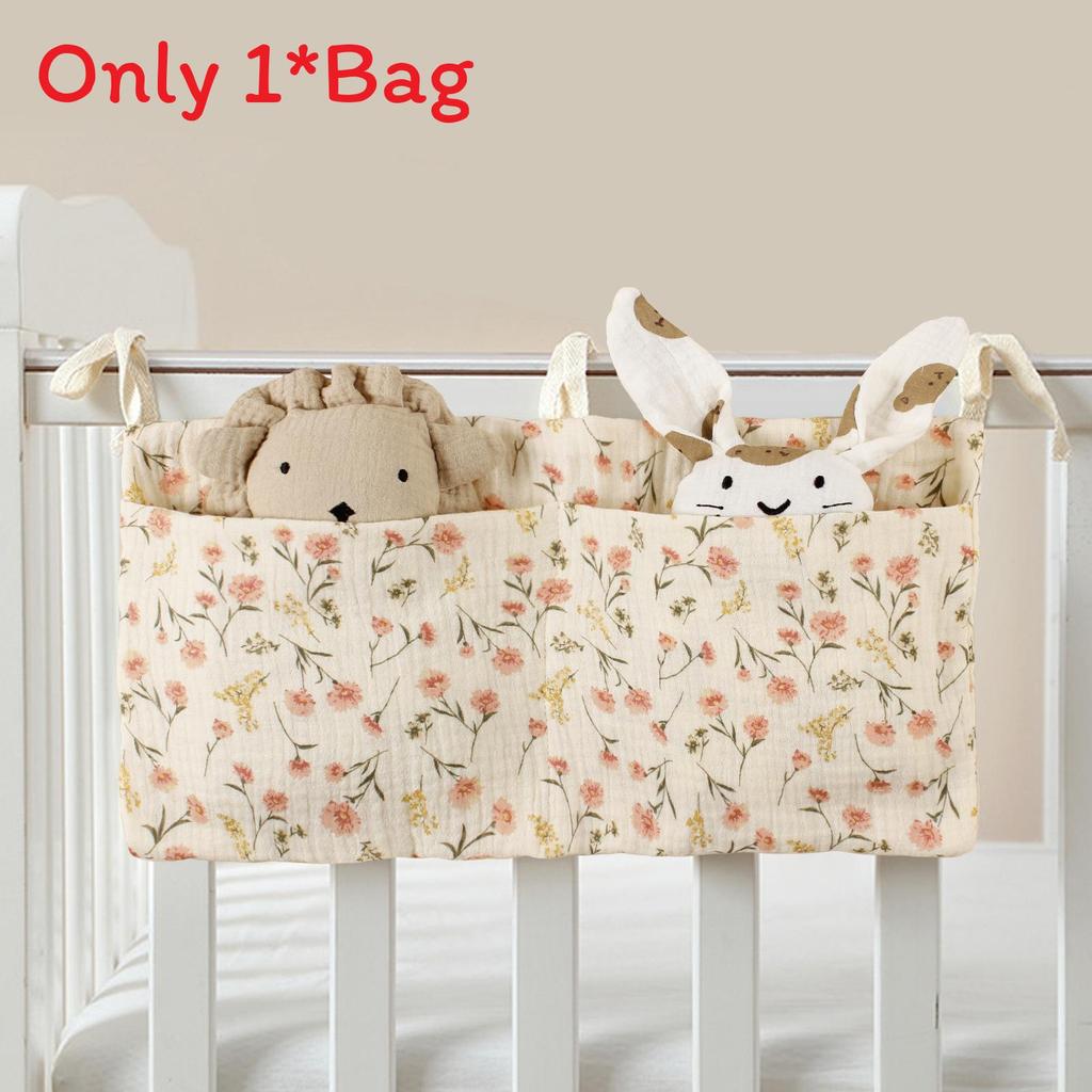Baby Bedside Storage Bag With Double Pockets Made Of Cotton For Nursery Organization