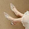 Pointed Toe Woven Hollow Temperament Small Heel Breathable Rear Empty High Heels Baotou One-word Strap with Skirt New Sandals