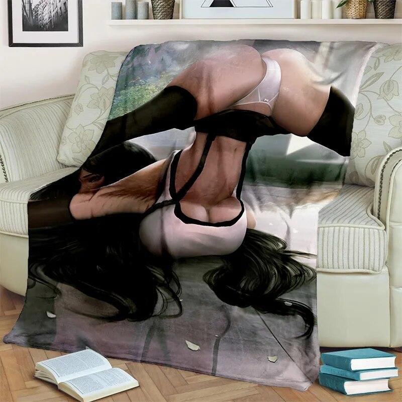 3D Tifa Aerith Sexy Lace Girl Game Cartoon Blanket,Soft Throw Blanket for Home Bedroom Bed Sofa Picnic Office Cover Blanket Kids