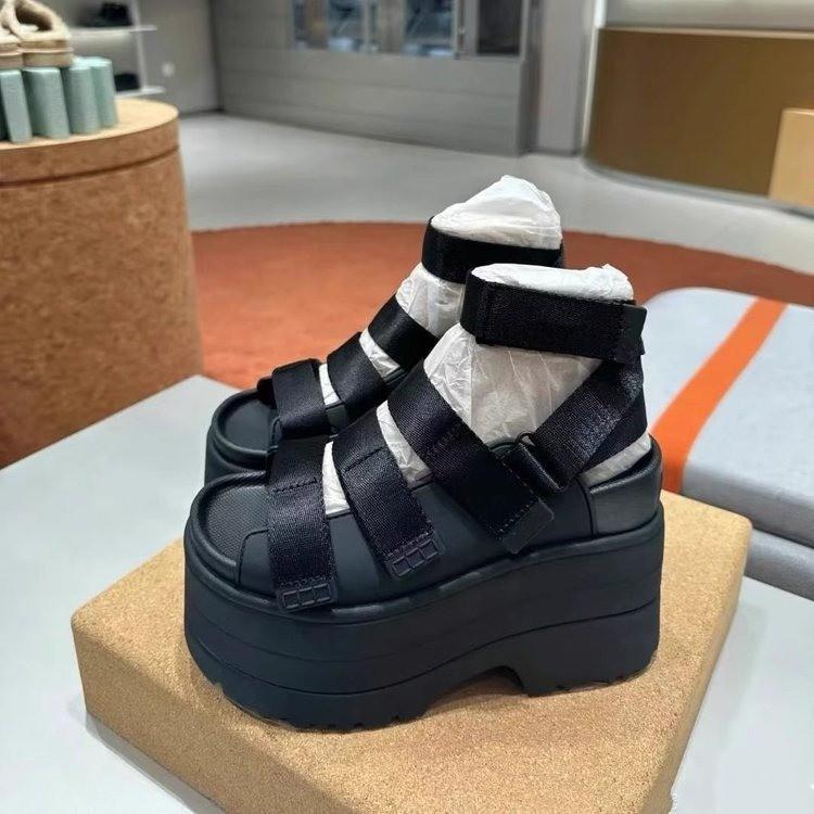 Summer new dazzling gold slope heel sandals fashion platform Velcro casual Roman sandals versatile casual sandals women