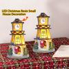 LED Christmas Resin Small House Ornaments Luminous Resin Clock Tower
