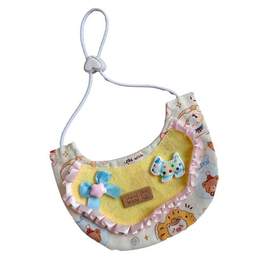 Pet Bib Adjustable Elastic Cord Cat Bandana with Cartoon Pattern Printed Breathable Cat Collar for Small to Medium Pets