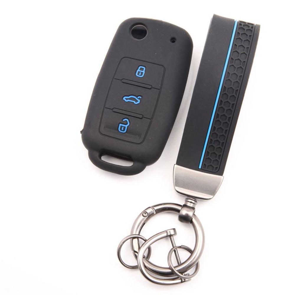 Key Fob Cover for VW Polo Golf Passat Tiguan Octavia MK7 B7 B8 with Keychain Anti-Scratch Guard Shockproof Protection Soft Grip Texture