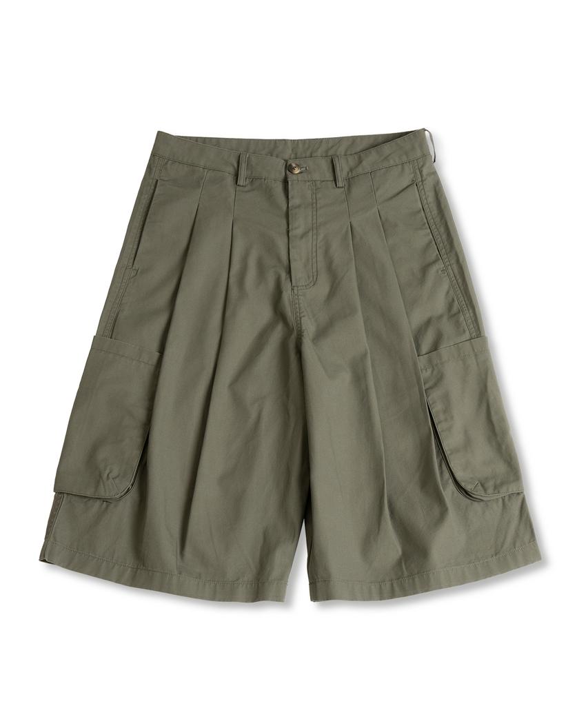 MUDSALT Double-Tuck Wide Bermuda Pants Olive