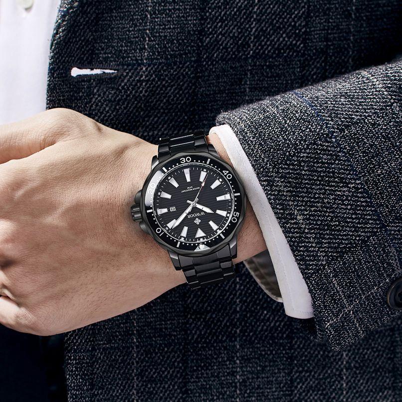 WWOOR Luxury Stainless Steel Men's Watches Sport Diving Quartz Clock Luminous Waterproof Military Wristwatch Relogio Masculino