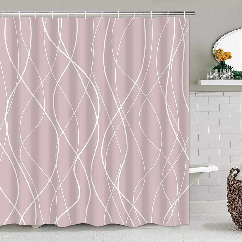 Simple Abstract Line Bathroom Four-Piece Shower Curtain Bathroom Shower Curtain Partition Curtain Bathroom Curtain Polyester