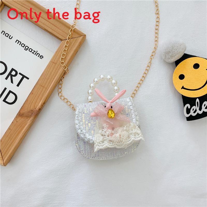 

Kid Crossbody Bag With Faux Pearl Handle And Flower Bear Rabbit Decoration Rabbit White