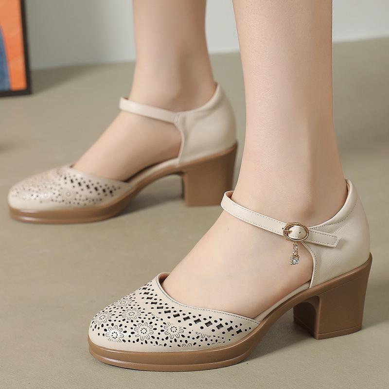 Fashion GKTINOO Genuine Leather Women Sandals Comfort Summer Shoes 6.5CM High Heels Non-slip Women Shoes 2025 Hollow Sandals Large Size