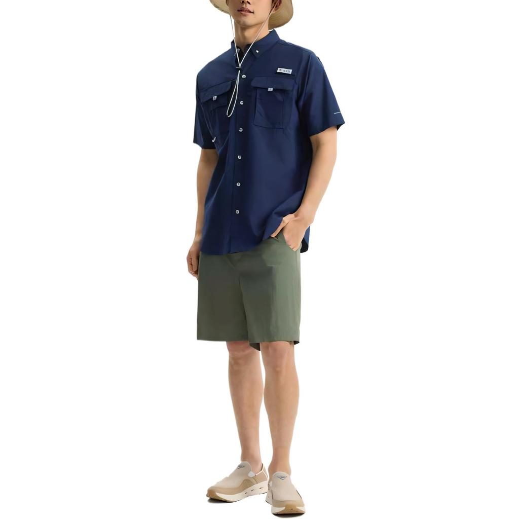 Columbia Fashionable Comfortable Casual Soft UPF50 Sun Protection Short Sleeve Shirt Unisex shirts Navy-Blue FJ7047-466