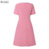 ZANZEA Lässiges Sommerkleid mit Rundhalsausschnitt und kurzen Ärmeln für Damen