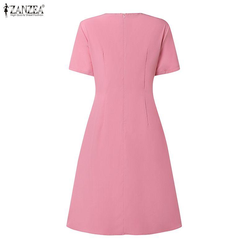 ZANZEA Lässiges Sommerkleid mit Rundhalsausschnitt und kurzen Ärmeln für Damen
