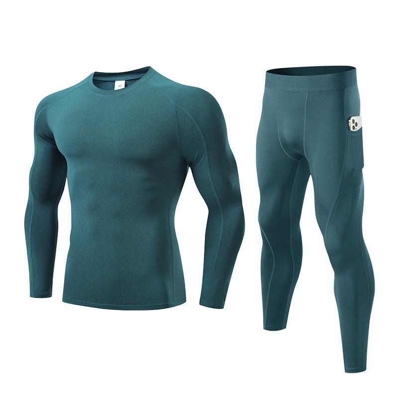 Herren Kompressions Sportset Langarm Oberteil Hose Laufen Basketball Fitnessstudio Training Schnelltrocknend Atmungsaktiv Sportbekleidung