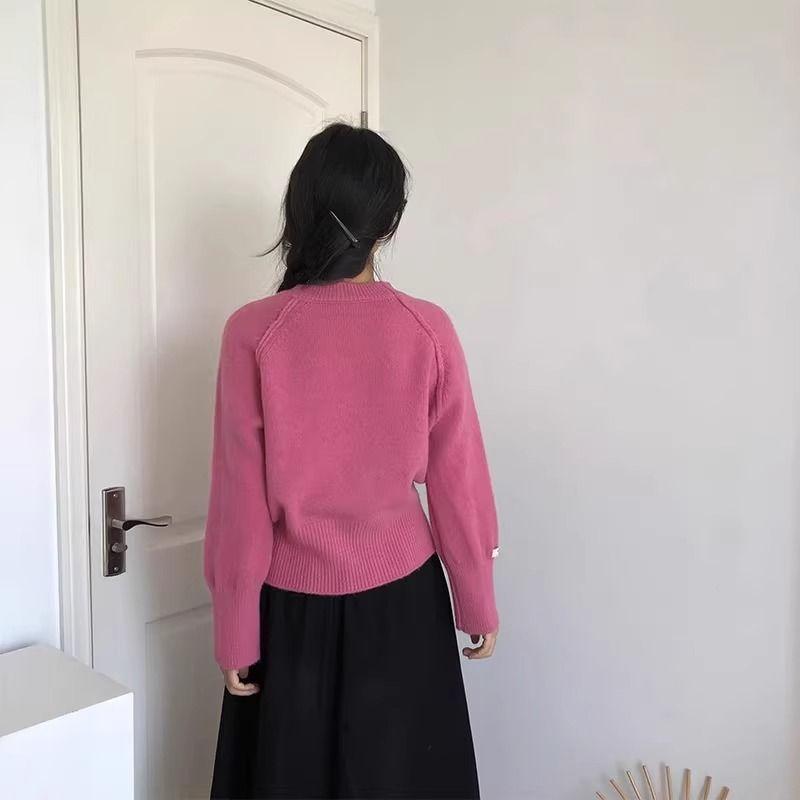 New Korean Chic Round Neck Loose Sweater Women Winter Solid Bottoming Shirt Knitted Tops Simple Design Casual Pullover