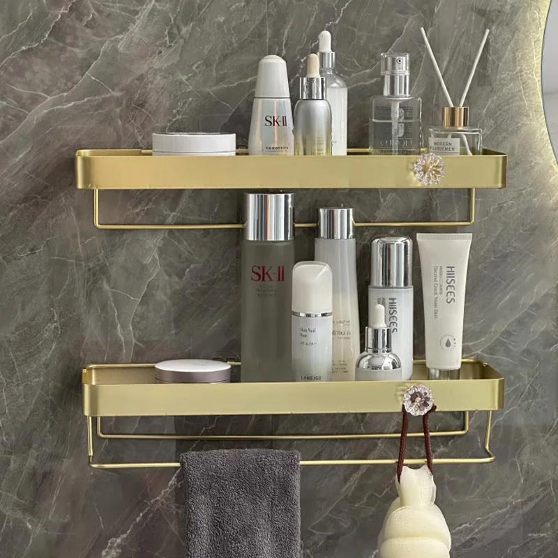 Goldenes Lagerregal ohne Bohren Badezimmer Waschbecken Waschschale Wandmontage Kosmetik-Lagerregal Badezimmerzubehör Regale