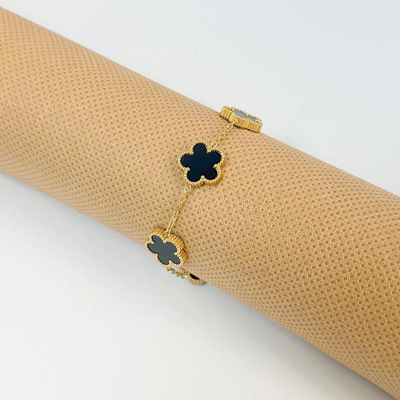 Clover Women's Hand Bracelets Flower Mothers Day Double Sided Stainless Steel Bracelet Charm Fashion Zircon Accessories Gifts