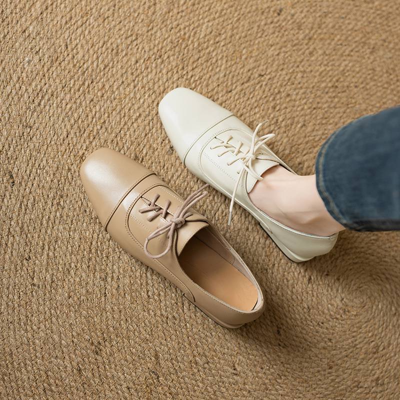 Krazing Pot Cow Skin Square Toe Size 43 Thick Low Heels Fashion Office Lady Deep Mouth Autumn Pumps